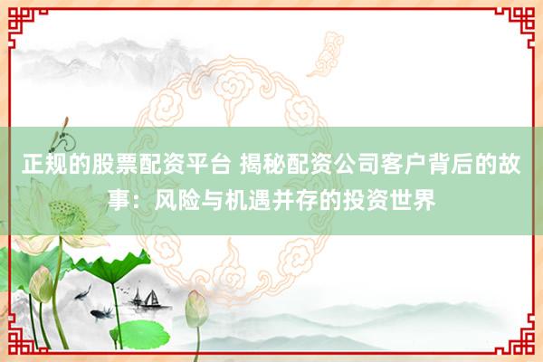 正规的股票配资平台 揭秘配资公司客户背后的故事：风险与机遇并存的投资世界