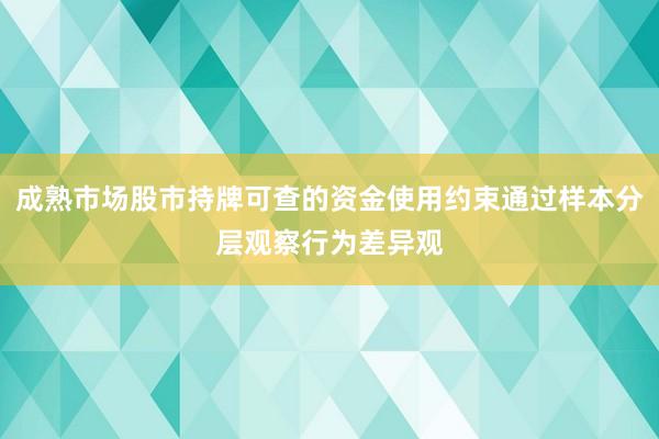 成熟市场股市持牌可查的资金使用约束通过样本分层观察行为差异观