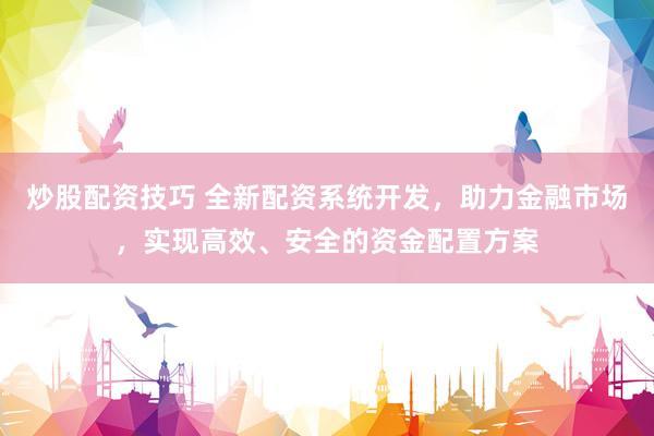炒股配资技巧 全新配资系统开发，助力金融市场，实现高效、安全的资金配置方案