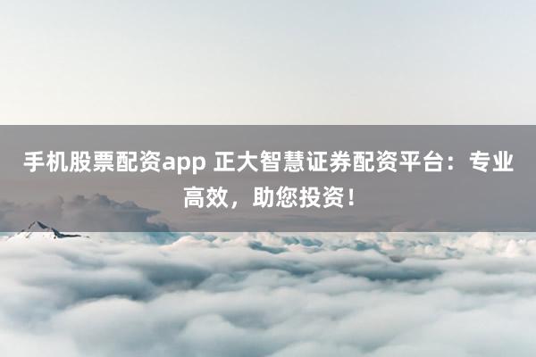 手机股票配资app 正大智慧证券配资平台：专业高效，助您投资！