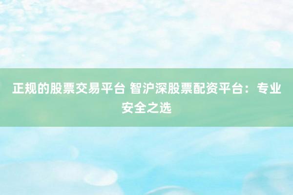 正规的股票交易平台 智沪深股票配资平台：专业安全之选